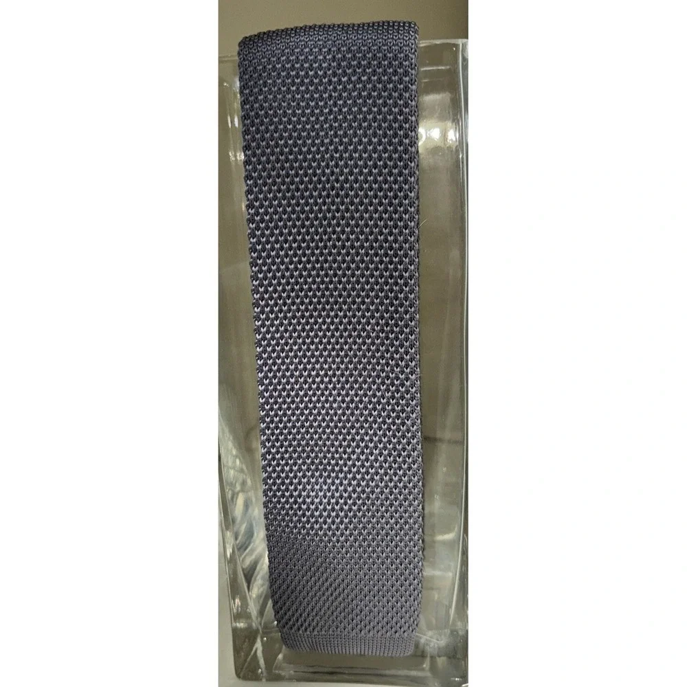 Mens‎ Charcoal Grey Knit Necktie Skinny Square End Textured Solid Woven Tie